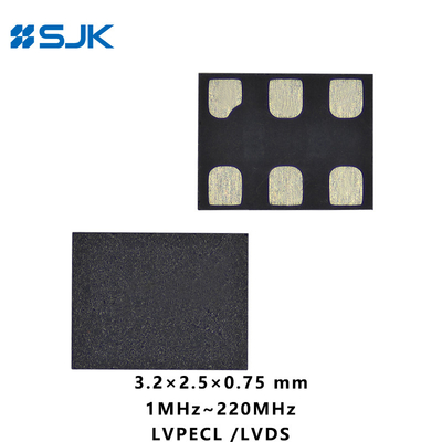 SMD 3225 Kích thước có thể lập trình MEMS LVPECL dao động khác biệt với 6Pads hỗ trợ 1-220MHz 2.25-3.63V